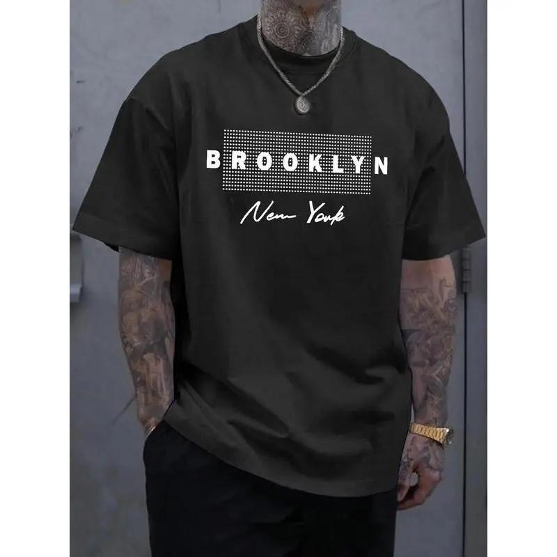 Men'S Letter Print Round Neck Tee, Men'S Summer Clothes, Summer Outfits, Regular Fit Casual Streetwear Short Sleeve Crew Neck T- Shirt For Summer, Graphic Tees, Fashion Men'S Top For Daily Wear, 90S Clothes