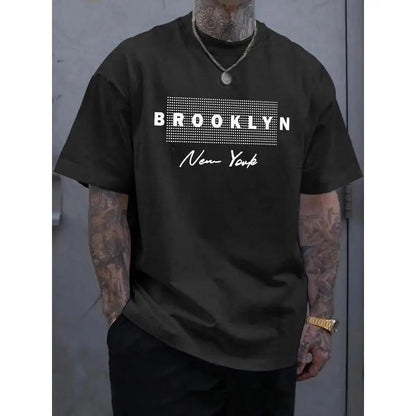 Men'S Letter Print Round Neck Tee, Men'S Summer Clothes, Summer Outfits, Regular Fit Casual Streetwear Short Sleeve Crew Neck T- Shirt For Summer, Graphic Tees, Fashion Men'S Top For Daily Wear, 90S Clothes