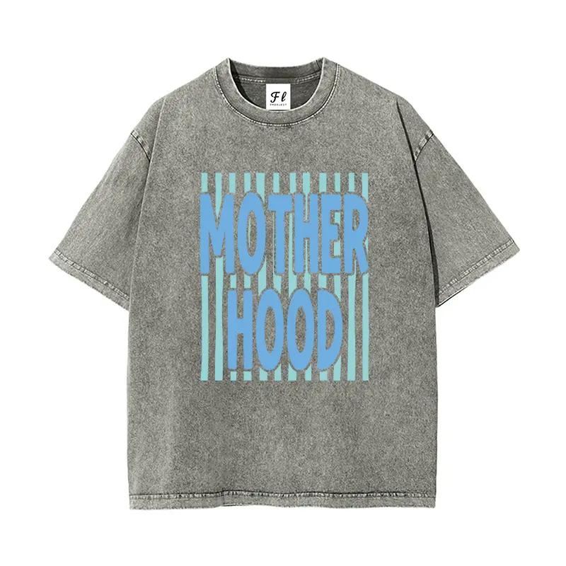Motherhood Tee | Retro Washed Mint Stripe Graphic Tee,Vintage Oversized Washed Motherhood Tee