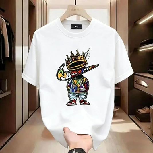 New unisex round-neck graphic T-shirt, 100%25 cotton, vibrant patterns, soft and comfortable, perfect for men's spring and summer short-sleeve street style.