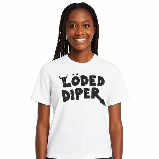 Women's Loded Diaper Graphic T-shirt, Unisex Short-Sleeve Round Neck Heavy Cotton Streetwear Top, Stylish Vintage Distressed Humor Joke Gift, Summer Casual Streetwear Wear tiktokshopspringglowup,summervibes outdoorfun