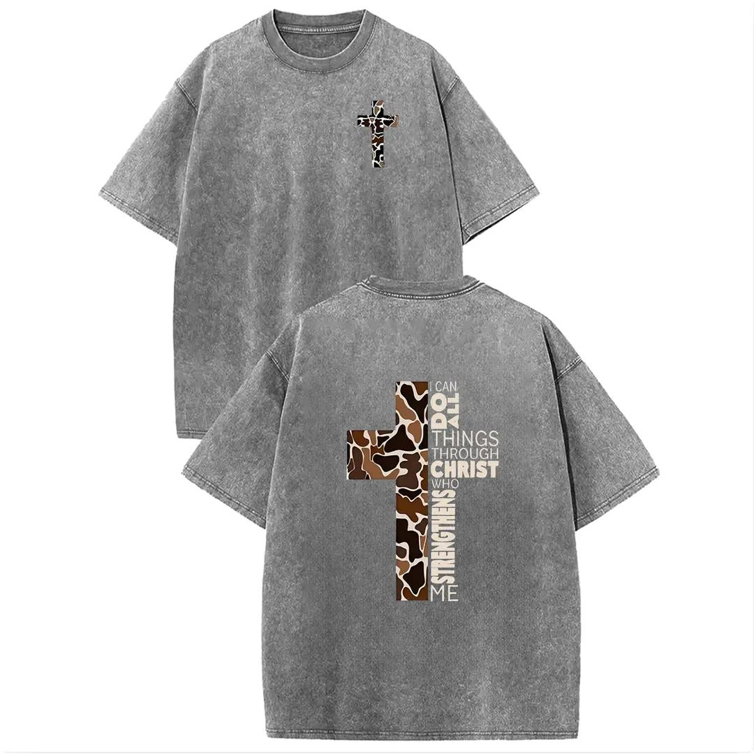 Holafish Acid Washed  Printed Tee, Drop Shoulder Crewneck T-Shirt for Casual Wear, Streetwear and Everyday Style