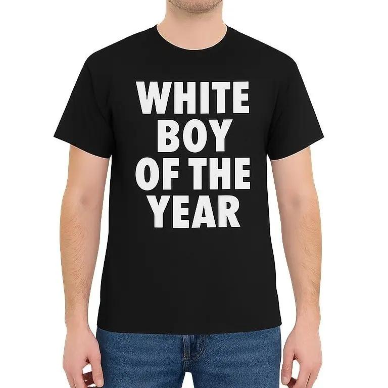 Men's Oversized White Classic Boy Print Crewneck T-Shirt, Simple Breathable Lightweight Cotton Short-Sleeve Casual Streetwear Tops tiktokshopspringglowup,summervibes outdoorfun