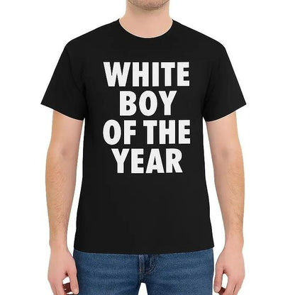 Men's Oversized White Classic Boy Print Crewneck T-Shirt, Simple Breathable Lightweight Cotton Short-Sleeve Casual Streetwear Tops tiktokshopspringglowup,summervibes outdoorfun