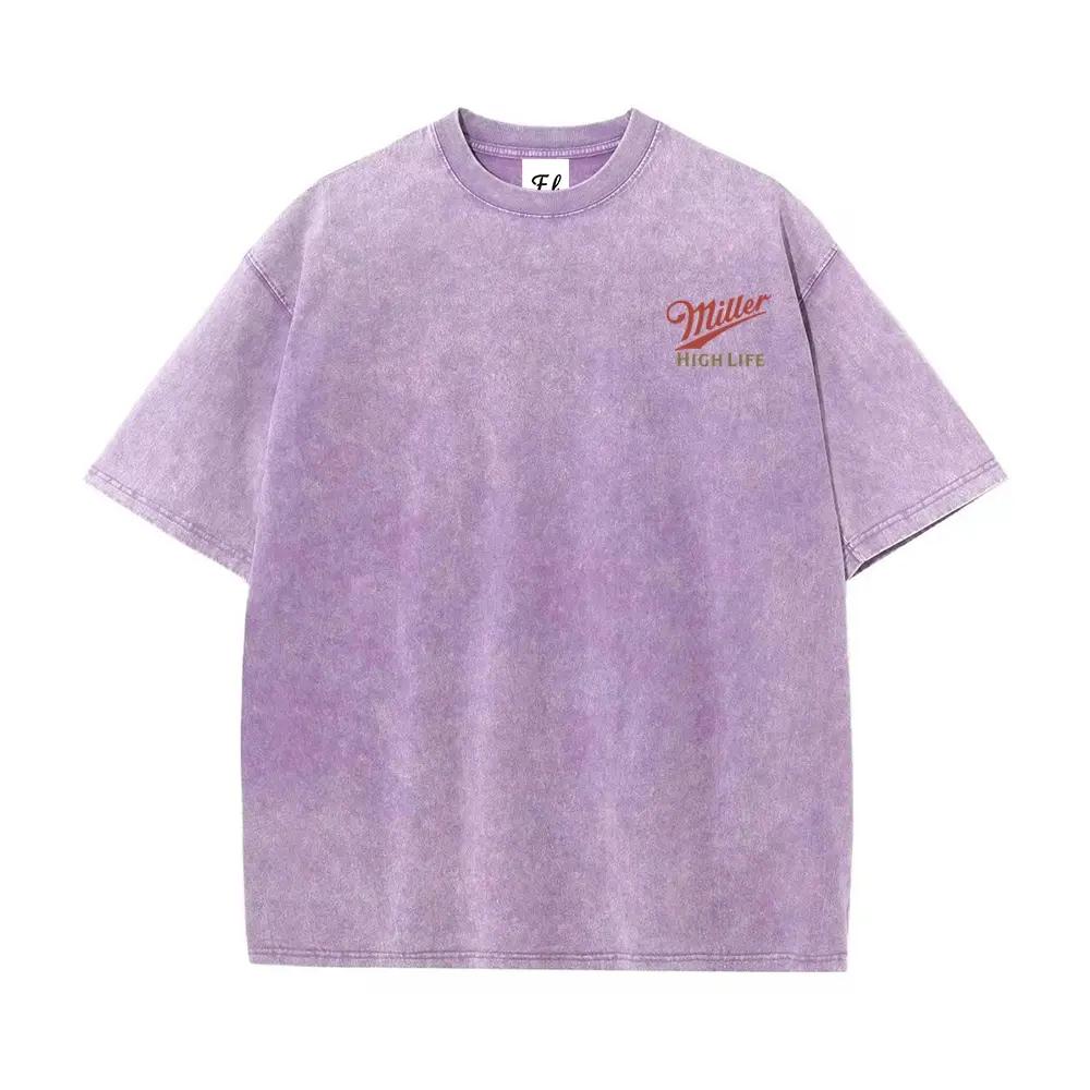 Menswear Short-Sleeve Round Neck Vintage Washed Unisex T-Shirt - Retro Logo Graphic Tee, Soft Cotton Fabric Casual Comfortable Top with Tropical Vibe, Classic Fit Streetwear